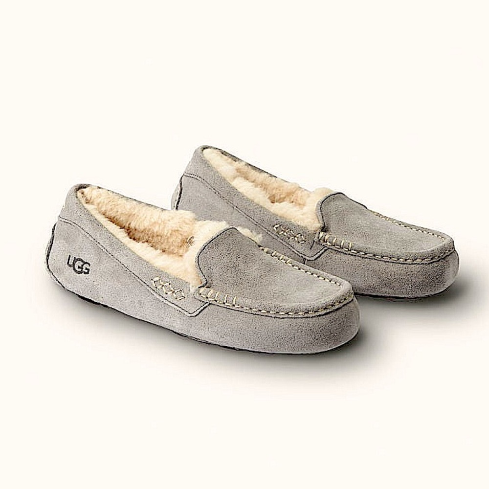 UGG Women’s Ansley Water Resistant Slippers Light Grey Suede Size 7